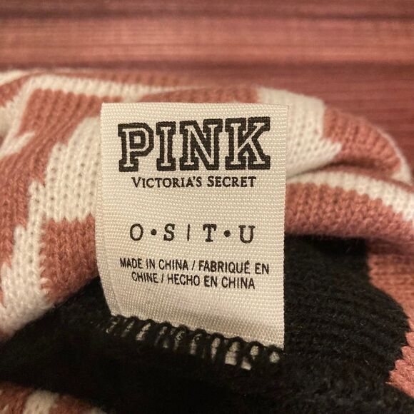 PINK Victoria's Secret Black and Pink Knit Hat - Picture 3 of 3